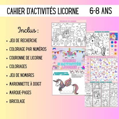 livret d'activités licorne